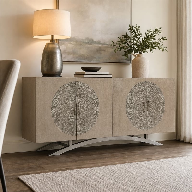 Bowery Hill Nolita Four-Door Entertainment Console in Gold Wood