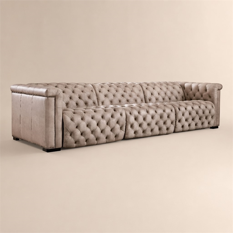 Bowery Hill Savion Grandier Power Recliner Sofa with Taupe Leather