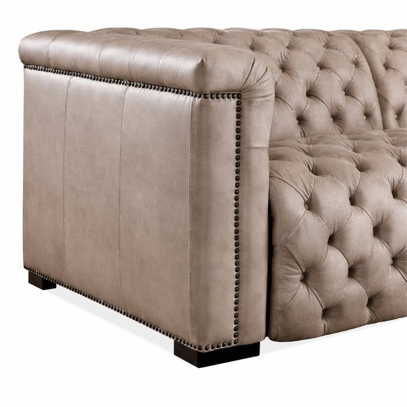 Bowery Hill Savion Grandier Power Recliner Sofa with Taupe Leather