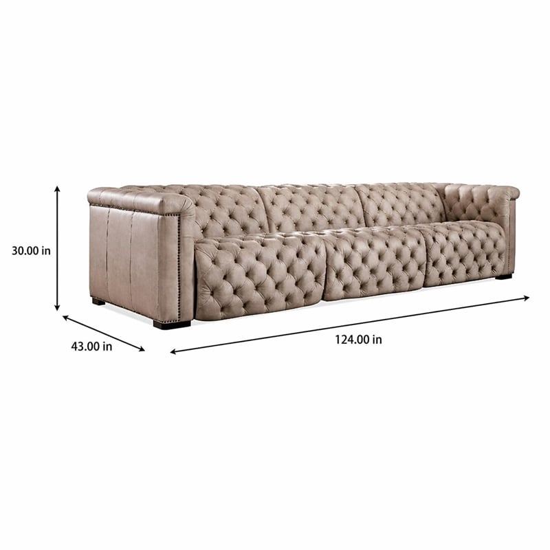 Bowery Hill Savion Grandier Power Recliner Sofa with Taupe Leather