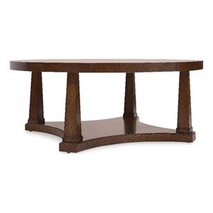Bowery Hill Round Cocktail Table with Open Shelf in Dark Natural Wood Finish