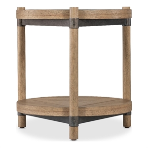 Bowery Hill Round End Table with Wood and Metal in Natural Finish