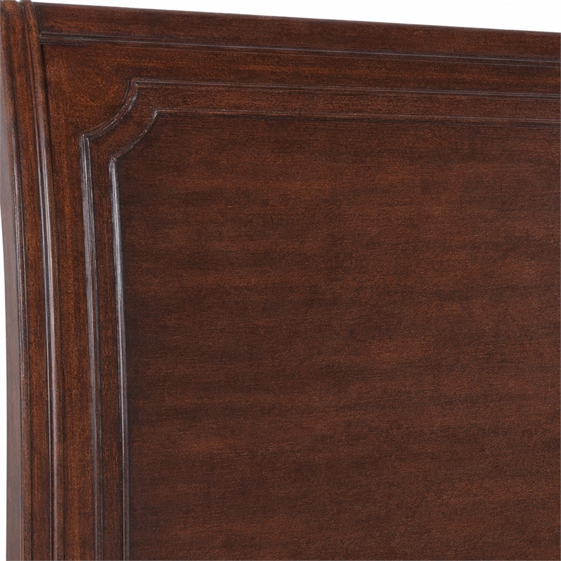 Bowery Hill King Sleigh Bed with Decorative Wood Inlays in Brown Finish