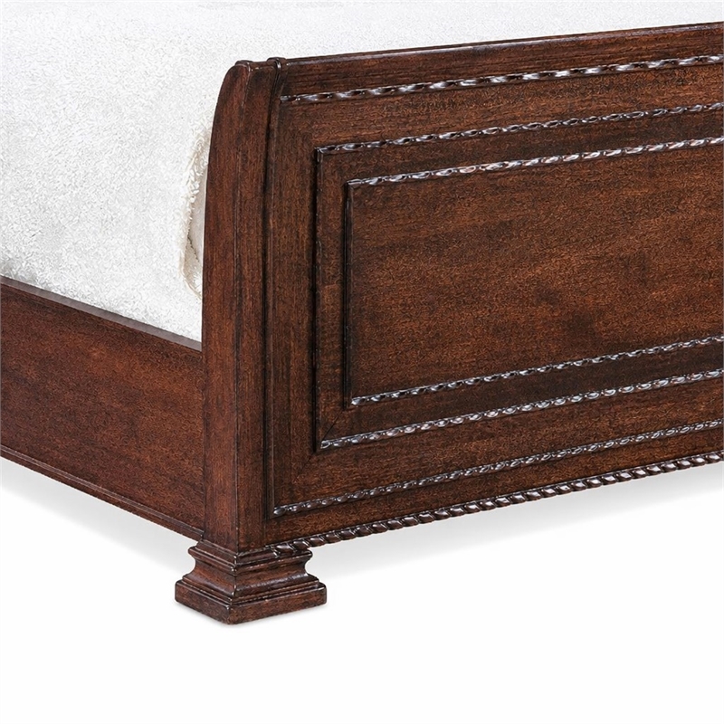 Bowery Hill King Sleigh Bed with Decorative Wood Inlays in Brown Finish