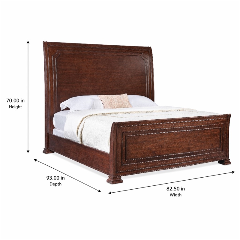 Bowery Hill King Sleigh Bed with Decorative Wood Inlays in Brown Finish