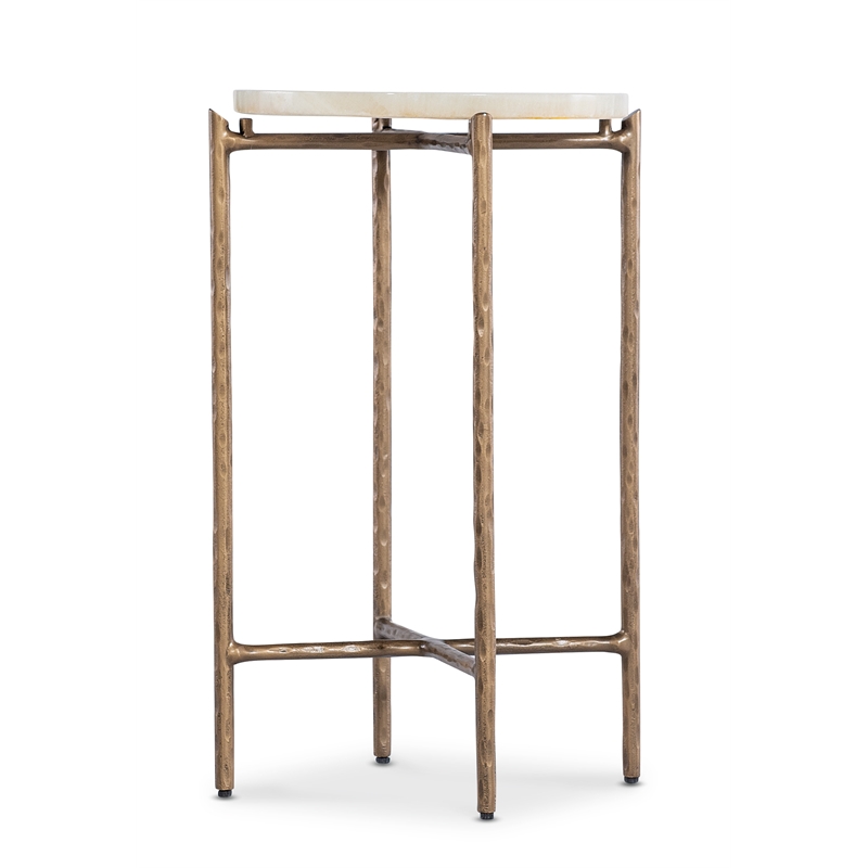 Bowery Hill Round Accent Table with Gold Metal Base and Stone Top
