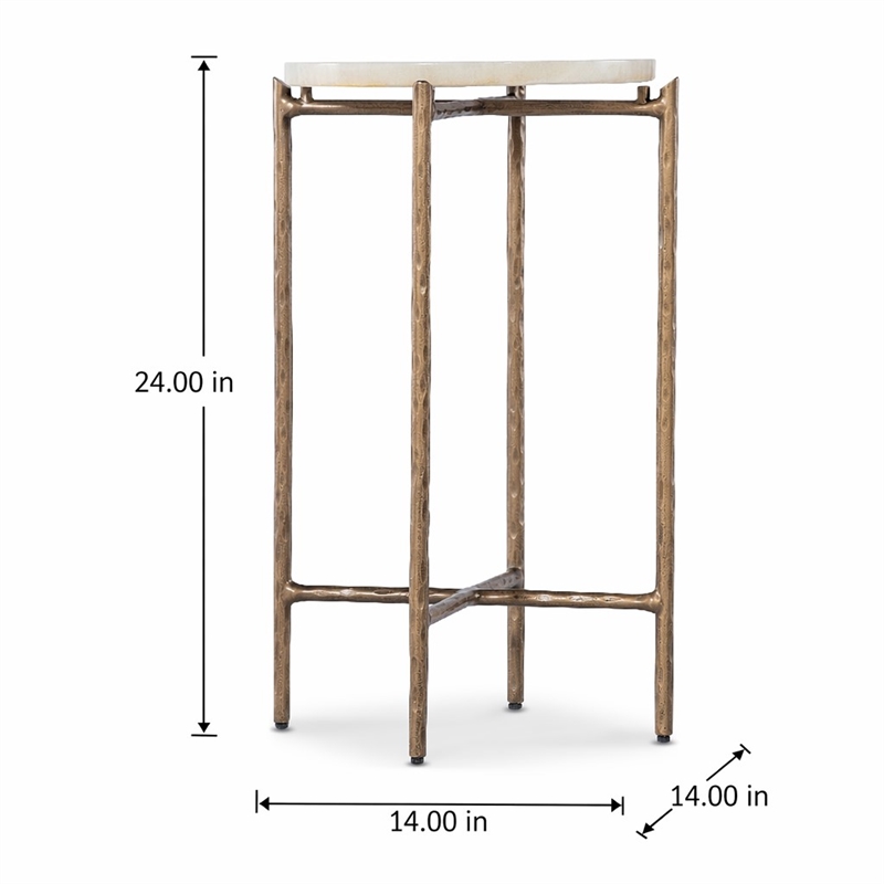 Bowery Hill Round Accent Table with Gold Metal Base and Stone Top