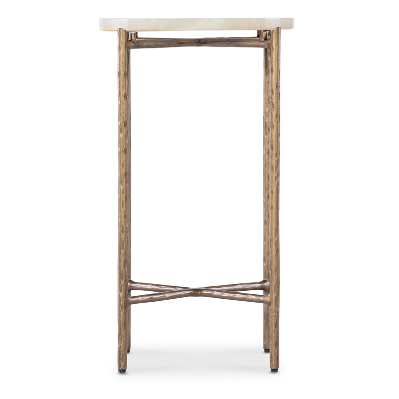 Bowery Hill Round Accent Table with Gold Metal Base and Stone Top