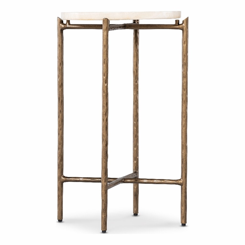 Bowery Hill Round Accent Table with Gold Metal Base and Stone Top