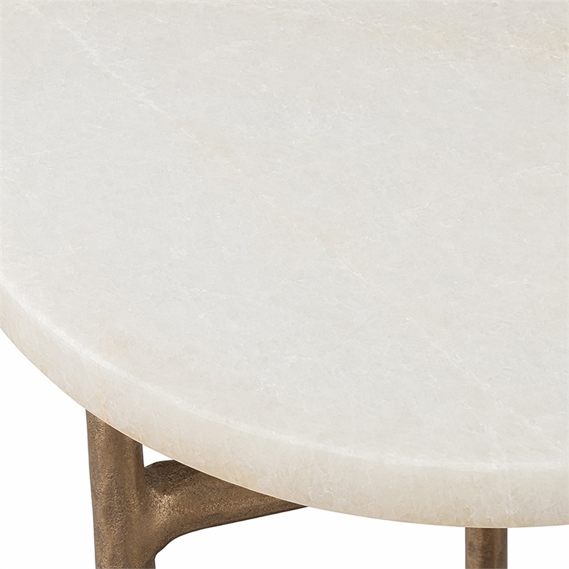 Bowery Hill Round Accent Table with Gold Metal Base and Stone Top