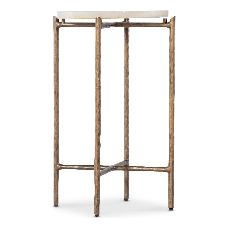 Bowery Hill Round Accent Table with Gold Metal Base and Stone Top