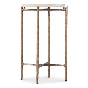 Bowery Hill Round Accent Table with Gold Metal Base and Stone Top