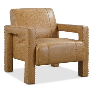Bowery Hill Modern Brown Leather Accent Chair with Open Arm Frame