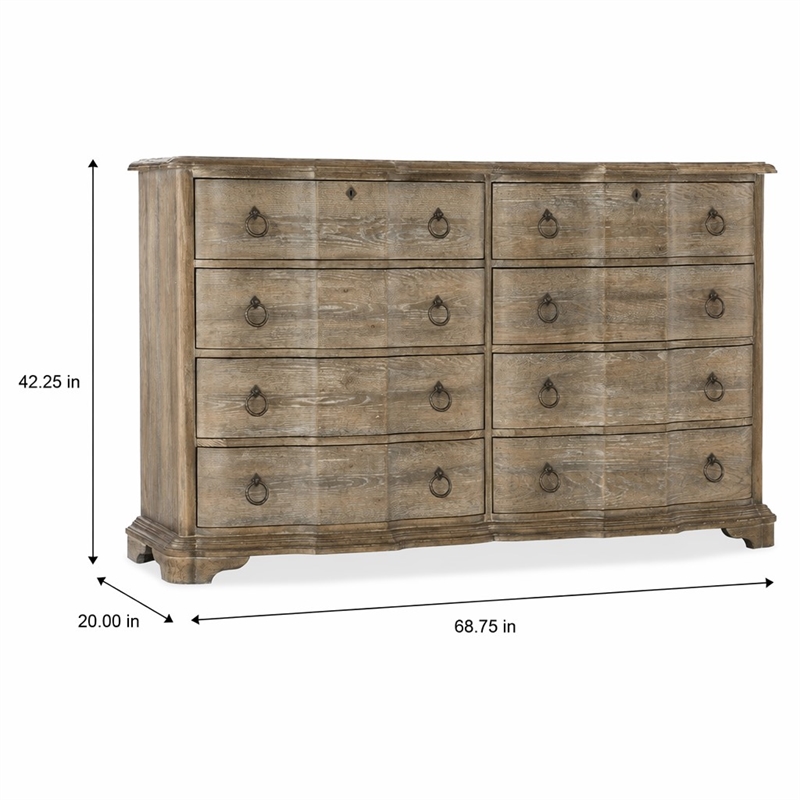 Bowery Hill 8-Drawer Dresser in Light Brown Wood with Jewelry Tray