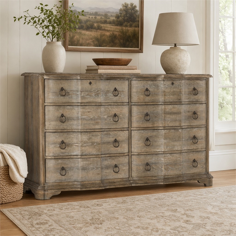 Bowery Hill 8-Drawer Dresser in Light Brown Wood with Jewelry Tray