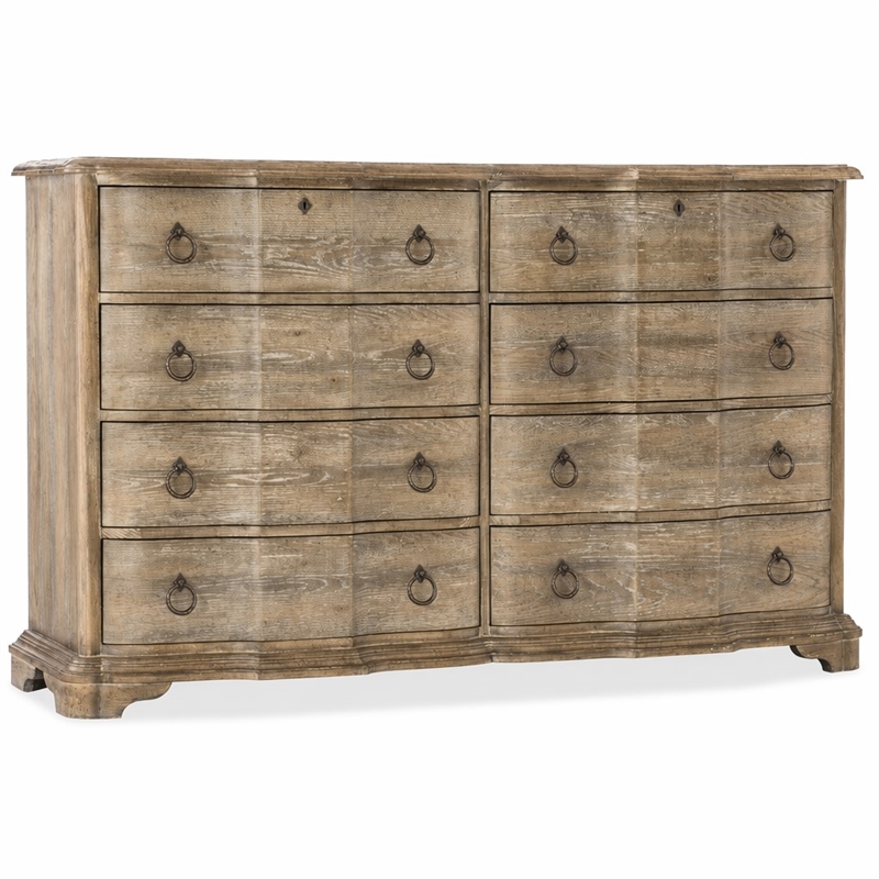 Bowery Hill 8-Drawer Dresser in Light Brown Wood with Jewelry Tray