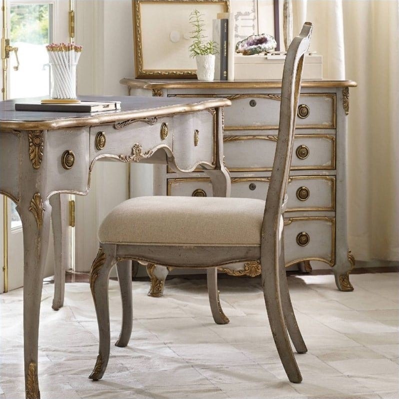 Bowery Hill Desk Office Chair in Silver Leaf with Linen Upholstery
