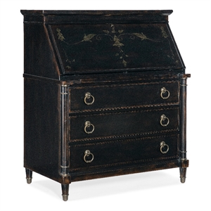 Bowery Hill Wood Secretary Desk with Leather Writing Insert in Black Cherry