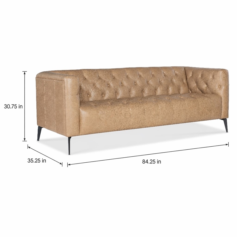 Bowery Hill Nicolla Stationary Sofa in Beige Leather with Tufted Design
