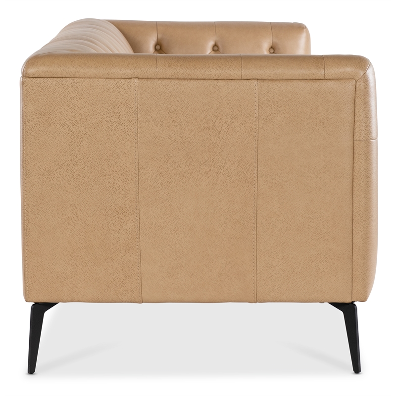Bowery Hill Nicolla Stationary Sofa in Beige Leather with Tufted Design