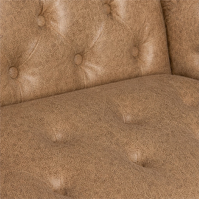 Bowery Hill Nicolla Stationary Sofa in Beige Leather with Tufted Design