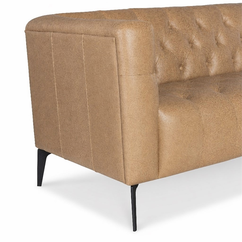 Bowery Hill Nicolla Stationary Sofa in Beige Leather with Tufted Design