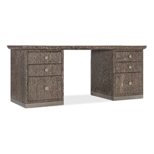 Bowery Hill Modern Executive Desk in Brown Oak Veneers and Metal
