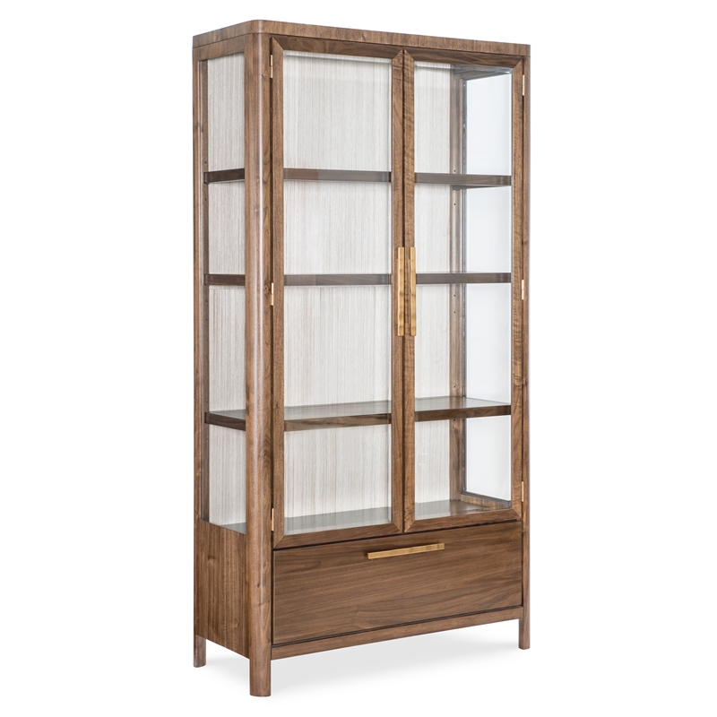 Bowery Hill Glass Door Display Cabinet in Medium Wood Finish