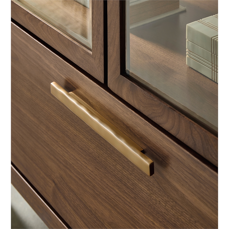 Bowery Hill Glass Door Display Cabinet in Medium Wood Finish