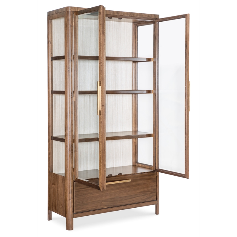 Bowery Hill Glass Door Display Cabinet in Medium Wood Finish