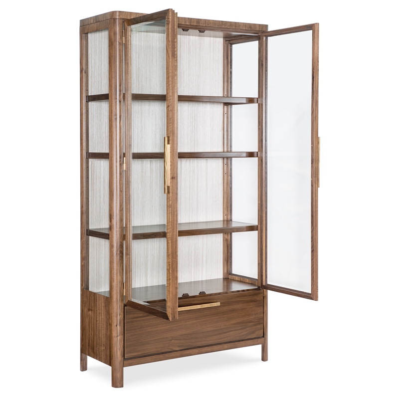 Bowery Hill Glass Door Display Cabinet in Medium Wood Finish