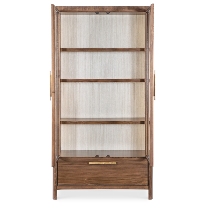 Bowery Hill Glass Door Display Cabinet in Medium Wood Finish