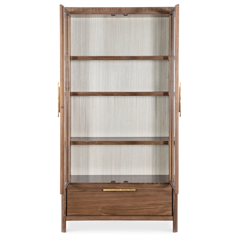 Bowery Hill Glass Door Display Cabinet in Medium Wood Finish