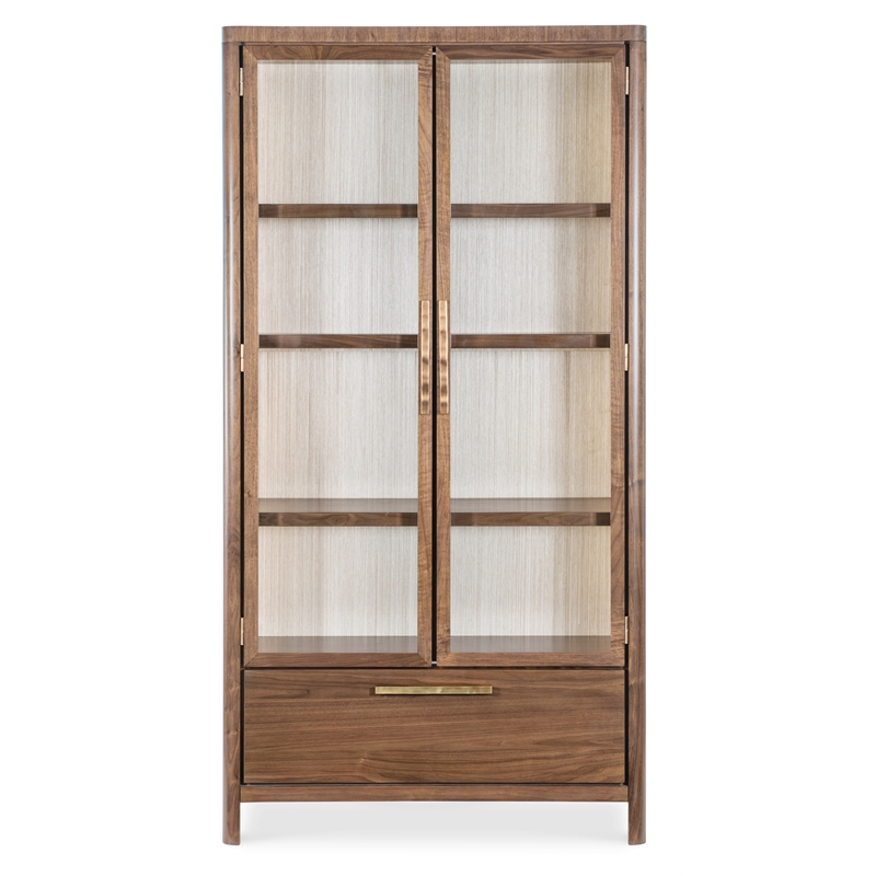 Bowery Hill Glass Door Display Cabinet in Medium Wood Finish