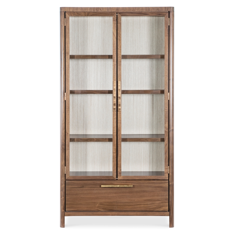 Bowery Hill Glass Door Display Cabinet in Medium Wood Finish