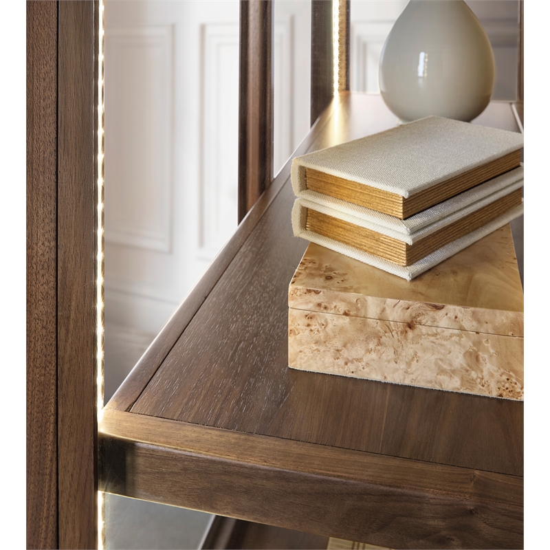 Bowery Hill Glass Door Display Cabinet in Medium Wood Finish