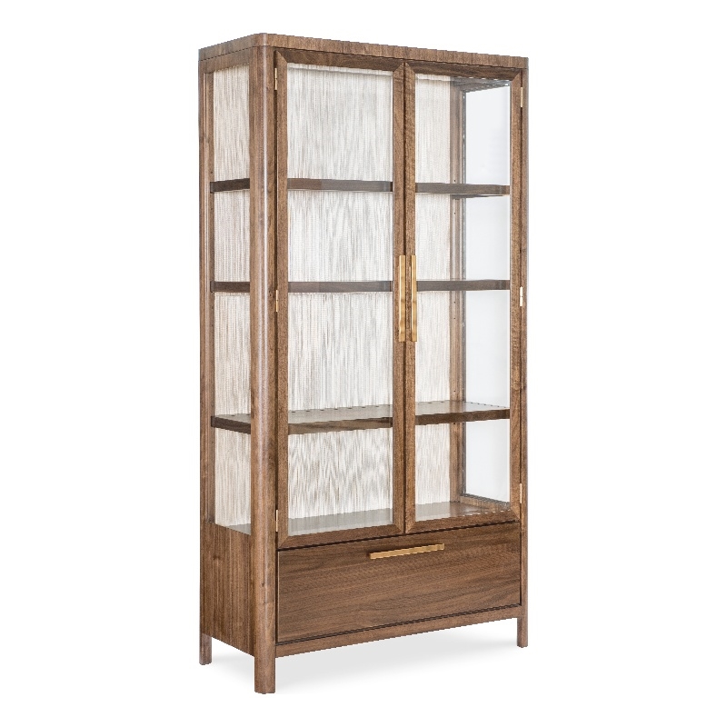 Bowery Hill Glass Door Display Cabinet in Medium Wood Finish