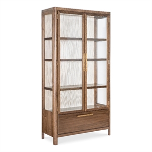 Bowery Hill Glass Door Display Cabinet in Medium Wood Finish