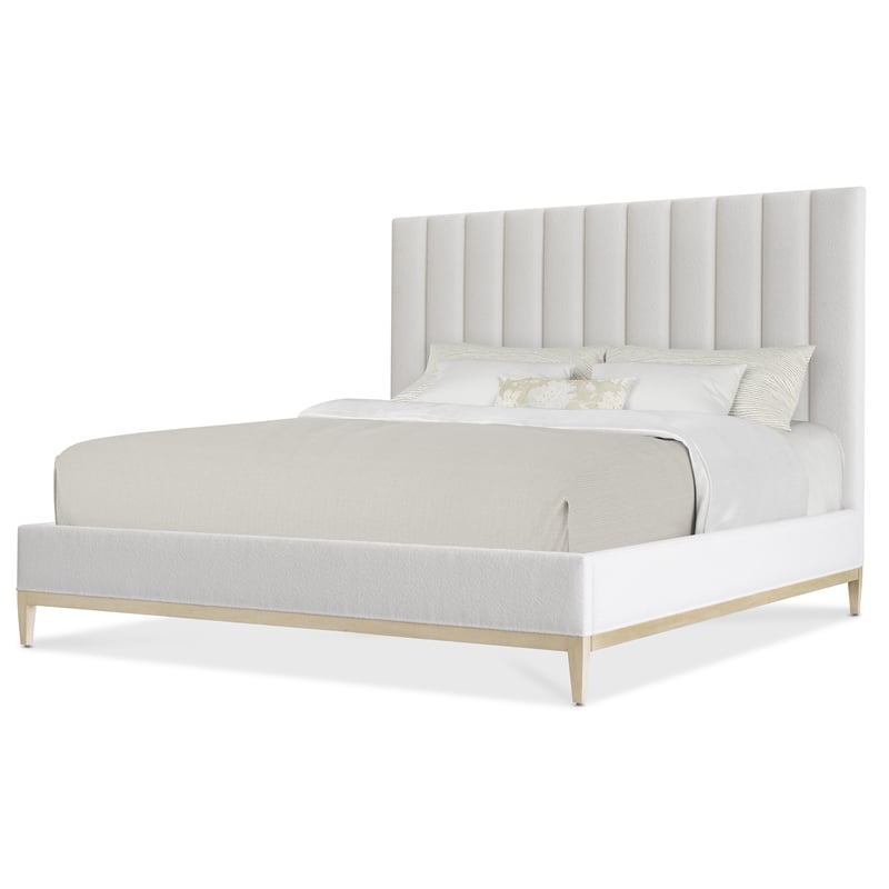 Bowery Hill Cascade King Upholstered Bed with White Fabric Headboard