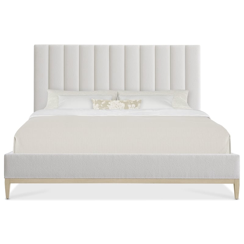 Bowery Hill Cascade King Upholstered Bed with White Fabric Headboard