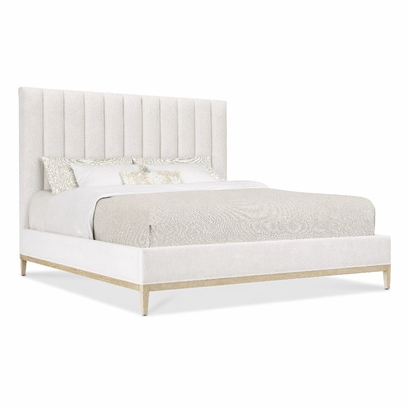 Bowery Hill Cascade King Upholstered Bed with White Fabric Headboard