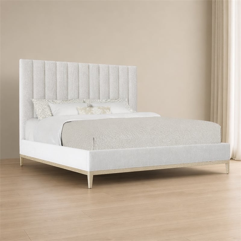 Bowery Hill Cascade King Upholstered Bed with White Fabric Headboard