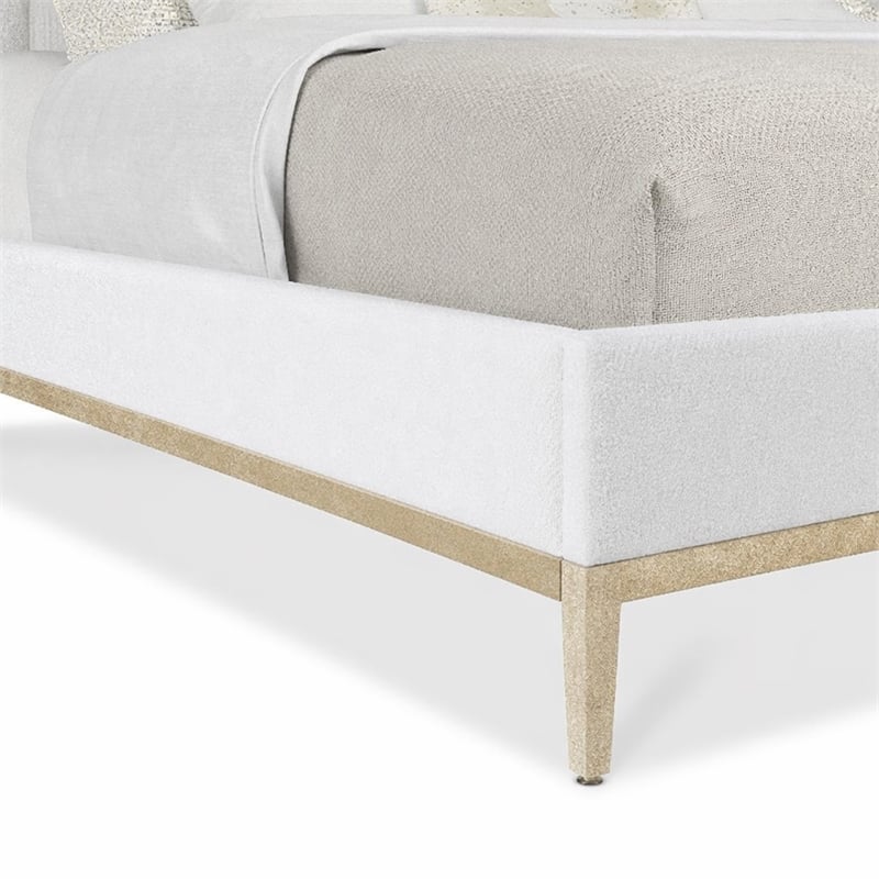 Bowery Hill Cascade King Upholstered Bed with White Fabric Headboard