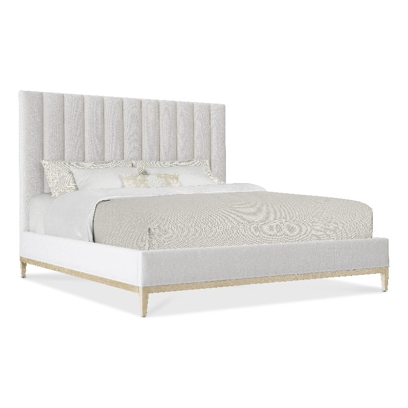 Bowery Hill Cascade King Upholstered Bed with White Fabric Headboard