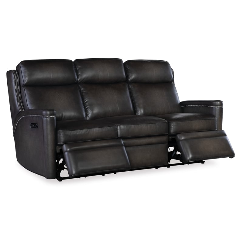 Bowery Hill Hamilton Power Recline Sofa in Gray Leather with USB Port