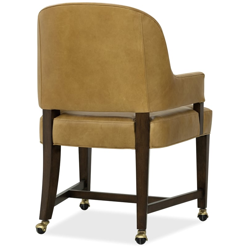 Bowery Hill Archives Barrel Back Game Chair in Brown Leather with Casters