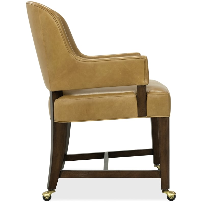 Bowery Hill Archives Barrel Back Game Chair in Brown Leather with Casters