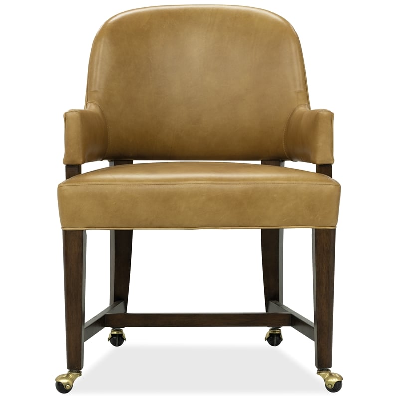 Bowery Hill Archives Barrel Back Game Chair in Brown Leather with Casters