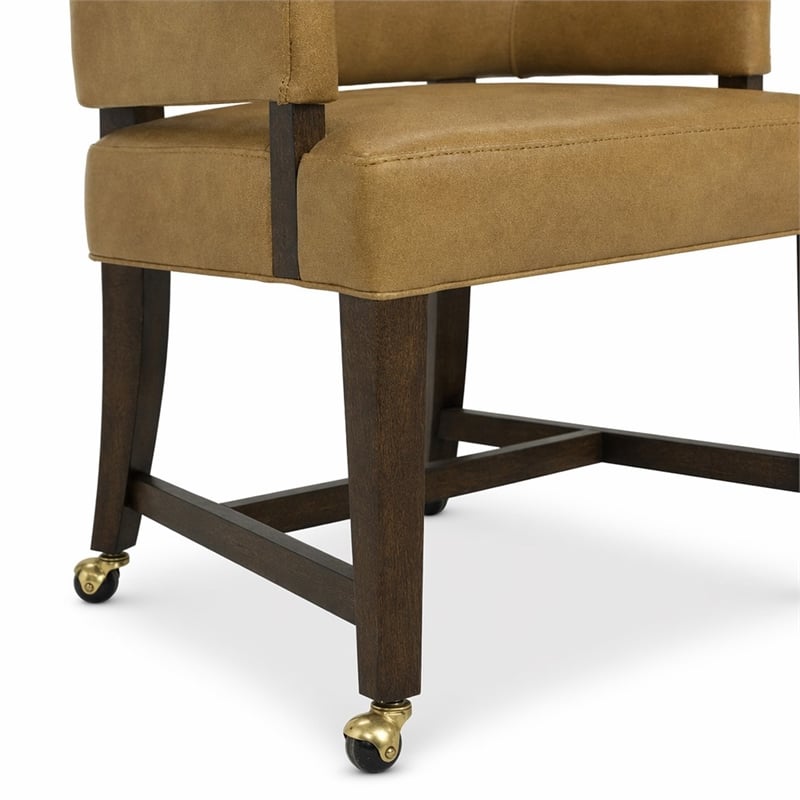 Bowery Hill Archives Barrel Back Game Chair in Brown Leather with Casters