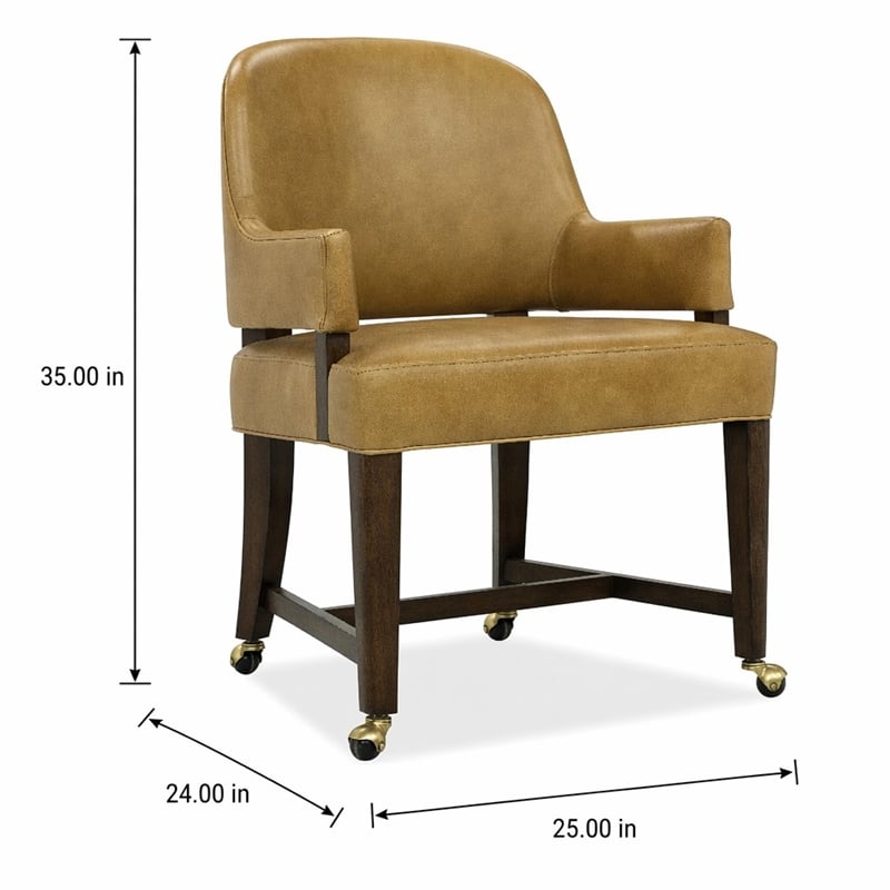 Bowery Hill Archives Barrel Back Game Chair in Brown Leather with Casters